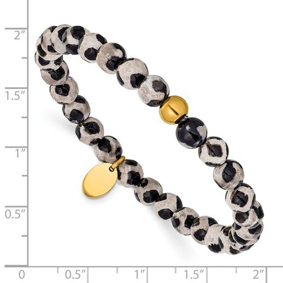 Chisel Stainless Steel Yellow IP-Plated Black Spot Agate Beaded Bracelet - Picture 3 of 7